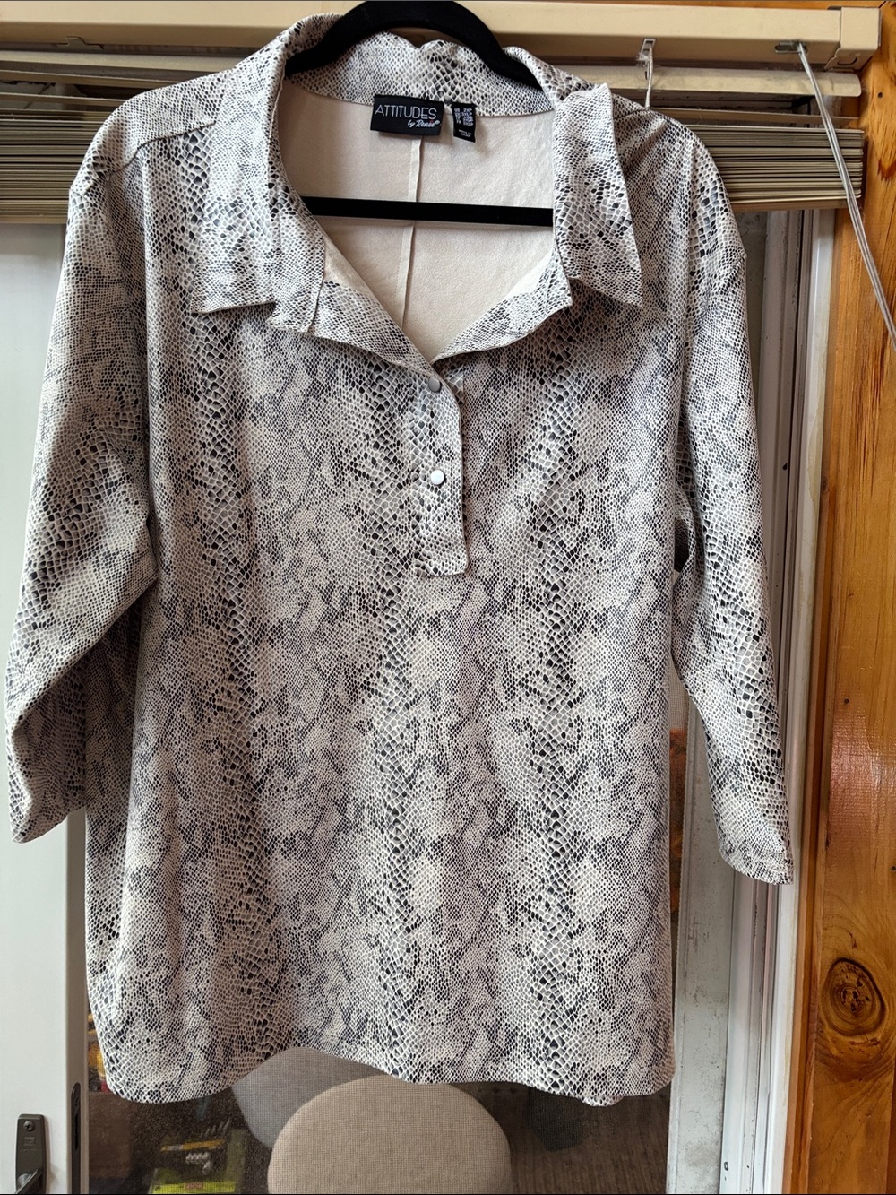 Attitudes by Renee Beige & Black Snake-Print Collared Pullover